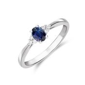 9k White Gold Oval Sapphire and Diamond Trefoil  Ring