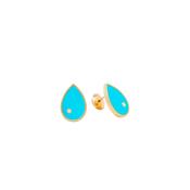 9K Yellow Gold Paire de Puces Poire Turquoise or Jaune Pair Earrings image