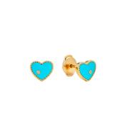 9K Yellow Gold Paire de Puces Baby Coeur Turquoise or Jaune Earrings image