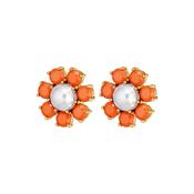 Aubra Gold Tone Crystal Earrings Peach/Faux Pearl