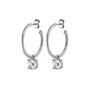 Diega Silver Tone Crystal Pendant Hoop Earrings White image