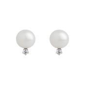 Sterling Silver Round White Cubic Zirconia 1 White Pearl 8mm Stud Earring image