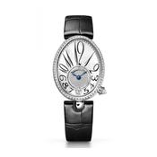 Reine de Naples 36.5x28.45mm Diamond Set Bezel &amp; Crown 18k White Gold Case Black Leather Strap Watch