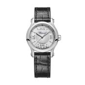 Happy Sport 30mm Silver Dial Automatic Black Leather Strap Watch