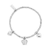 Blossoms of Graze Sterling Silver Flower &amp; Heart Charms Bracelet
