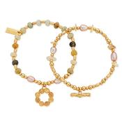Peace &amp; Balance Gold Plated Mixed Stone Set of 2 Bracelets