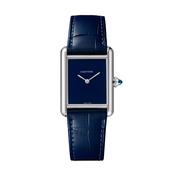 Tank Must 33.7 x 25.5mm Blue Dial Quartz Blue Leather Strap Watch
