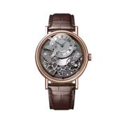 Tradition Seconde Retrograde 40mm Skeleton Dial Automatic 18k Rose Gold Case Leather Strap Watch