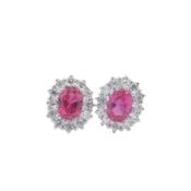 Sterling Silver Red Cubic Zirconia Cluster Stud Earrings