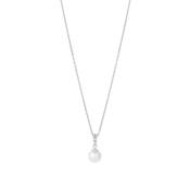 Sterling Silver Pearl &amp; Cubic Zirconia Drop Pendant Necklace image