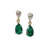 Gold Plated Sterling Silver Pear Green Cubic Zirconia Drop Earrings image