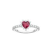Red Crystal Heart Sterling Silver Cubic Zirconia Ring Size 52