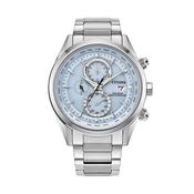World Chronograph A.T 43mm Blue Dial Eco-Drive Stainless Steel Bracelet Watch