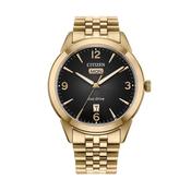 Rolan 41mm Black Dial Eco-Drive Gold Tone Stainless Steel Bracelet Watch