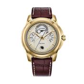 Calendrier Moonphase 42mm Champagne Dial Eco-Drive Brown Leather Strap Watch