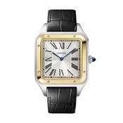 Santos Dumont 46.6 x 33.9mm Silver Dial Manual Winding Black Leather Strap Watch