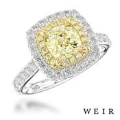 Platinum 0.95ct Fancy Yellow VS2  Cushion cut Diamond Engagement Ring