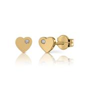 9K Yellow Gold White Cubic Zirconia Heart Stud Earrings image