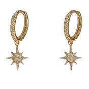 9K Yellow Gold Round White Cubic Zirconia Star Drop Huggie Earrings image