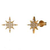 9K Yellow Gold  Round White Cubic Zirconia Star Stud Earrings image