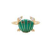 9k Yellow Gold Mini Bague Crab Malachitel or Jaune Ring Size 56 image