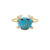 9k Yellow Gold Mini Bague Crab Turquoise or Jaune Ring Size 52 image