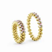 18k Yellow Gold Brevetto 3 Rows Diamond &amp; Pink Sapphire Half Set Multi-Size Ring