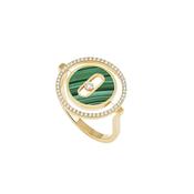 18k Yellow Gold Malachite Diamonds Lucky Move SM Ring Size 49