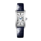 Tank Américaine 35.4 x 19.4mm Silver Dial Quartz Blue Leather Strap Watch