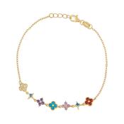 Gold Plated Multi Colour Clover Charm Bracelet