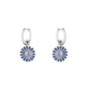 Daisy Rhodium Sterling Silver Blue Enamel Flower Hoop Earrings image