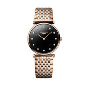 La Grande Classique de Longines 29mm Black Diamond Set Dial Quartz Rose Gold PVD Stainless Steel Bracelet Watch image