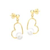 9k Yellow Gold Freshwater Pearl Heart Drop Earring