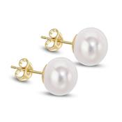 9k Yellow Gold Freshwater Button Pearl Stud Earrings 9 mm image