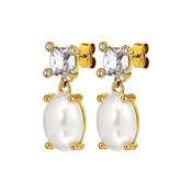 Antonia White Crystal Faux Pearl Gold Tone Earrings