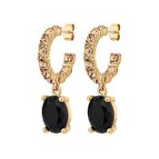 Barbara Champagne/Black Gold Tone Hoop Earrings