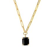 Octa Black Crystal Pendant Gold Tone Necklace