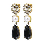 Misia White/Black Crystal Faux Pearl Gold Tone Drop Earrings