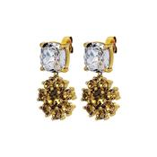 Poppy White/Brown Crystal Gold Tone Drop Earrings