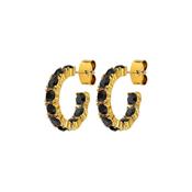 Raquel Black Crystal Gold Tone Hoop Earrings
