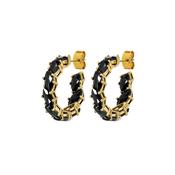 Tamarin Black Crystal Gold Tone Hoop Earrings