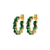 Tamarin Green Crystal Gold Tone Hoop Earrings