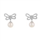 Sterling Silver Pearl Drop Cubic Zirconia Bow Earrings