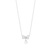 Sterling Silver Cubic Zirconia Bow Pearl Necklace image