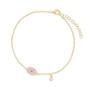 Gold Plated Pink &amp; Turquoise Enamel Evil Eye Bracelet