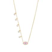 Gold Plated Pink Cubic Zirconia Evil Eye Necklace image