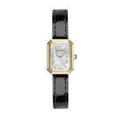 Octogône Quartz 20.4mm Mother-of-Pearl Dial Black Leather Strap Watch
