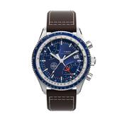 Timex Fly-Back Chronograph x Pan Am 43mm Blue Dial Quartz Brown Leather Strap Watch