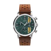 Marlin Chronograph Tachymeter 40mm Green Dial Quartz Brown Leather Strap Watch
