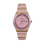 Q 36mm Pink Day Date Dial Quartz Stainless Steel Watch